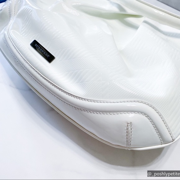 BURBERRY White Check Embossed Patent Leather Medium Craigwell Hobo Bag - Picture 17 of 17